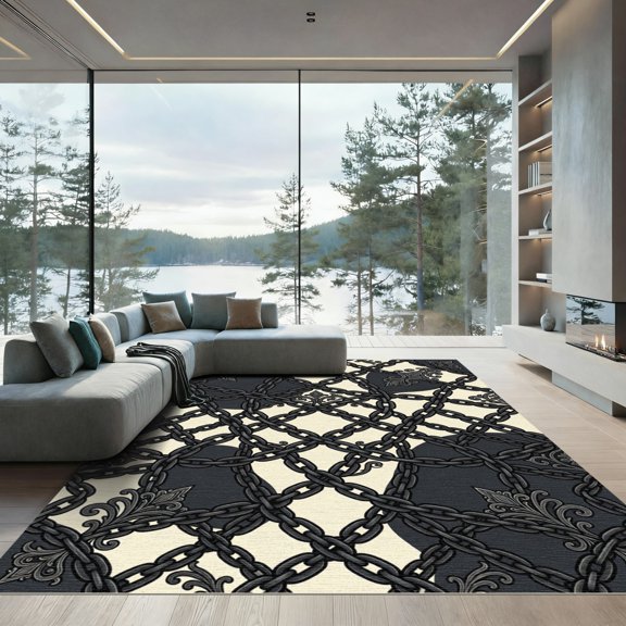 ODIKA 4' x 6' Machine Washable Non-Slip Area Rug, gothic geometric High Traffic Rug, Black, 980545