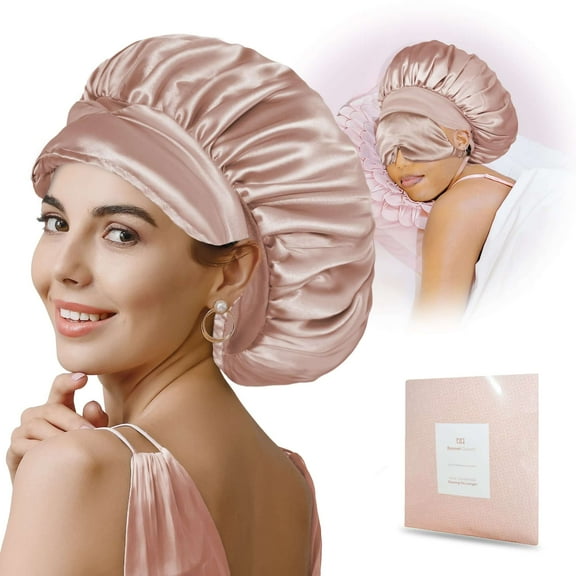 Silky Satin Bonnet for Sleeping with Eye Mask Champagne