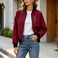 thumbnail image 6 of Women's Zip Up Bomber Jacket Loose Fit Long Sleeve Coat with Pockets Trendy Fall Outerwear for Daily Streetwear, 6 of 8