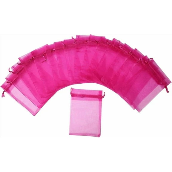 100Pcs Hot Pink Organza Bags 4X6 Wedding Christmas Favor Gift Drawstring Pouches