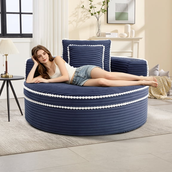 Round Sofa Bed, Sectional Cloud Couch with Memory Foam & Cup Holder, Multi-Functional Convertible Sofa for Small Space Living Room Apartment Office