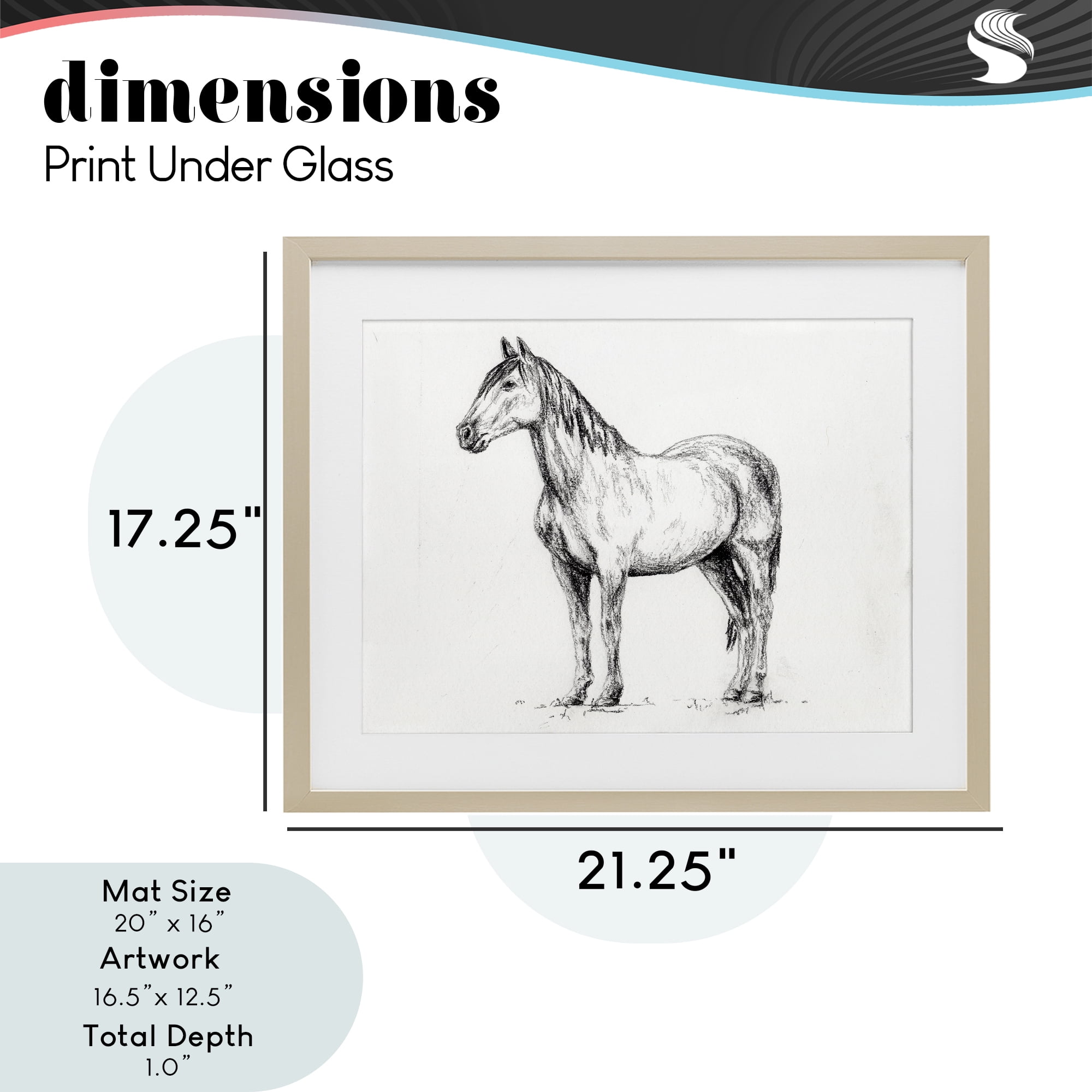 Stupell Industries Horse In Charcoal Birch Framed Print Under Glass, design by Leah Noel Art