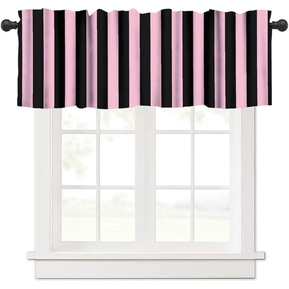 Striped Valance Curtains Vertical Pink Black Stripes Pattern Window Treatment Valances Short Curtains Rod Pocket Drape for Kitchen Cafe Dining Room Home Farmhouse Decor, 54x18inch