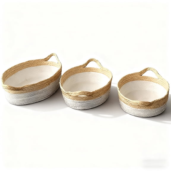 3 Packs Rope Woven Storage Baskets, Small Baby Nursery Organizer Basket, Closet Shelves Baskets