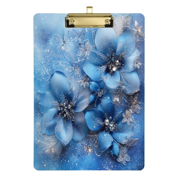 Three Large Blue Flowers Acrylic Clipboards A4 Standard Size Clipboard 12.5" X 9" Clip Board for Office School Teacher Women Men