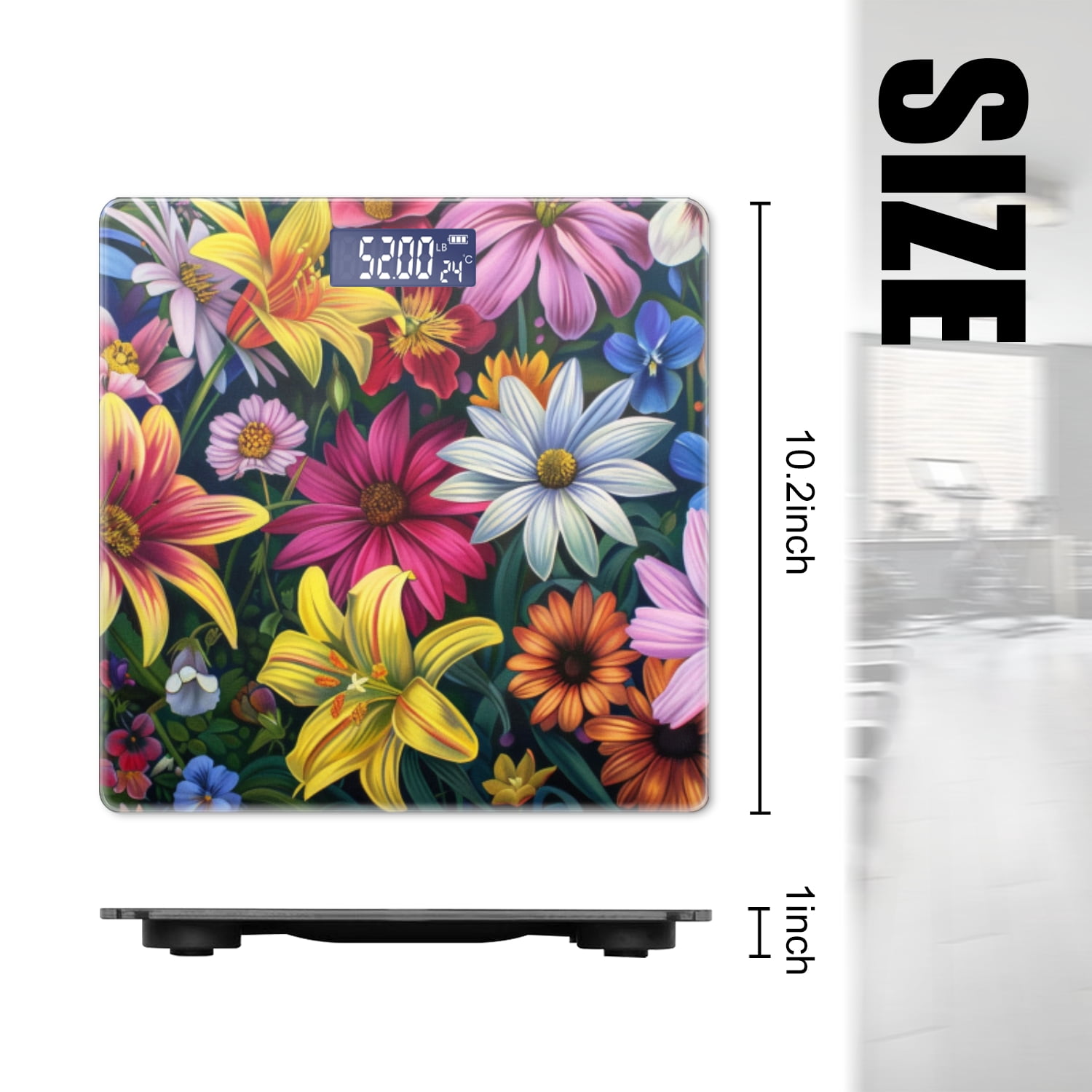 High Precision Body Weight Scale Smart Bathroom Scales with Large LCD Display(400lbs),Decorative for Bedroom-Vibrant Painting Of Array Of Colorful Flowers