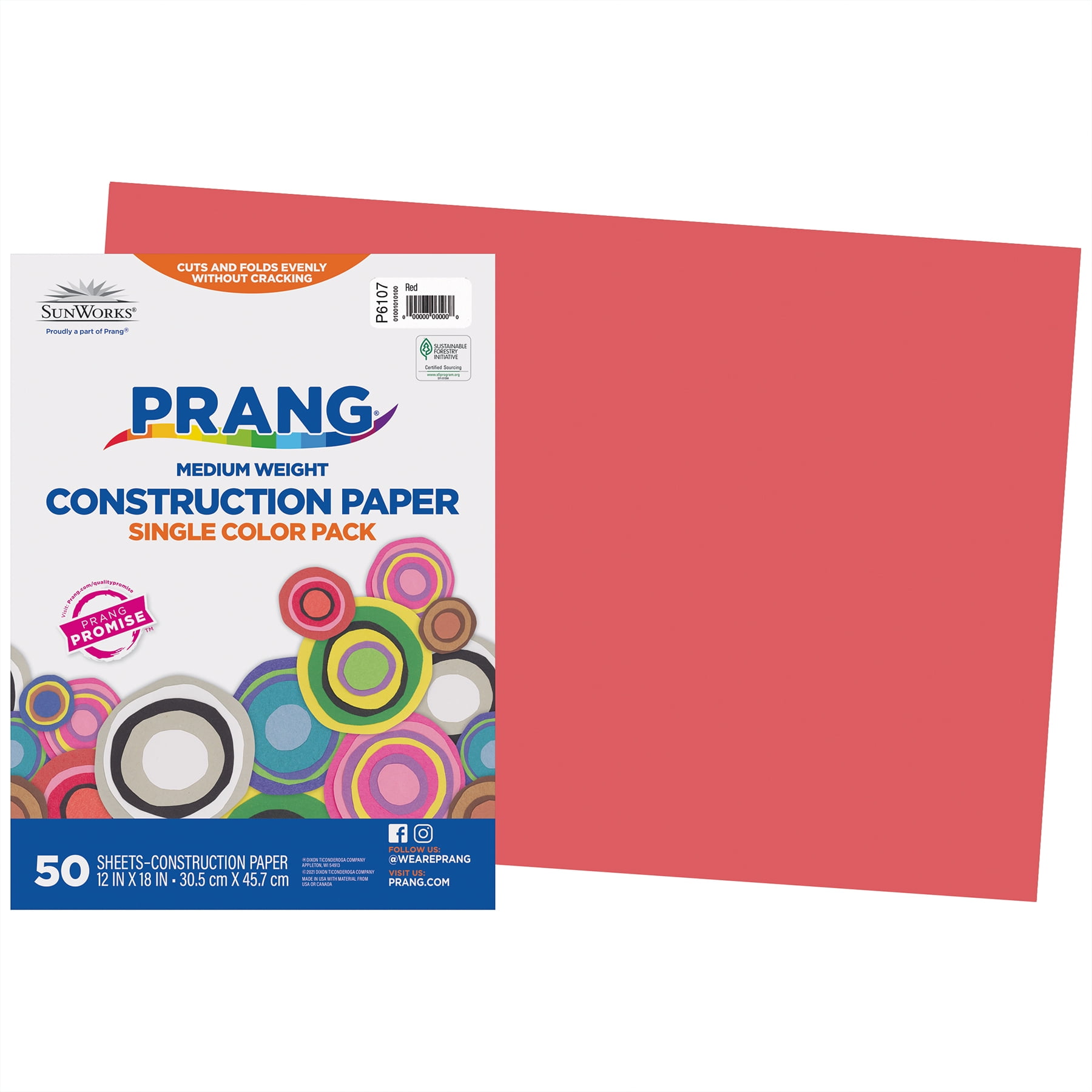 Prang Construction Paper, Medium Weight, Red, 12" x 18", 50 Sheets Per Pack, 5 Packs