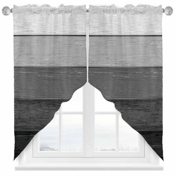 Rustic Stripes Swag Valances for Windows 2 Pack Gray Gradient Farmhouse Wood Grain Swag Kitchen Curtains 36 Inches Long Rod Pocket Short Window Treatment for Kitchen Bathroom 28"x36"