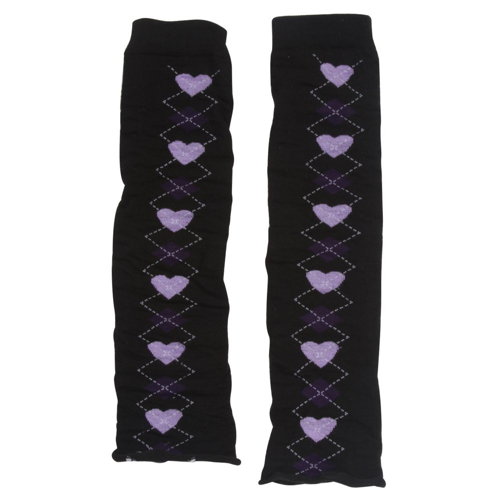 Clover Women's Stretch Leg Warmers Argyle Lilac Hearts and Diamonds