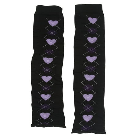 Women's Stretch Leg Warmers Argyle Lilac Hearts and Diamonds
