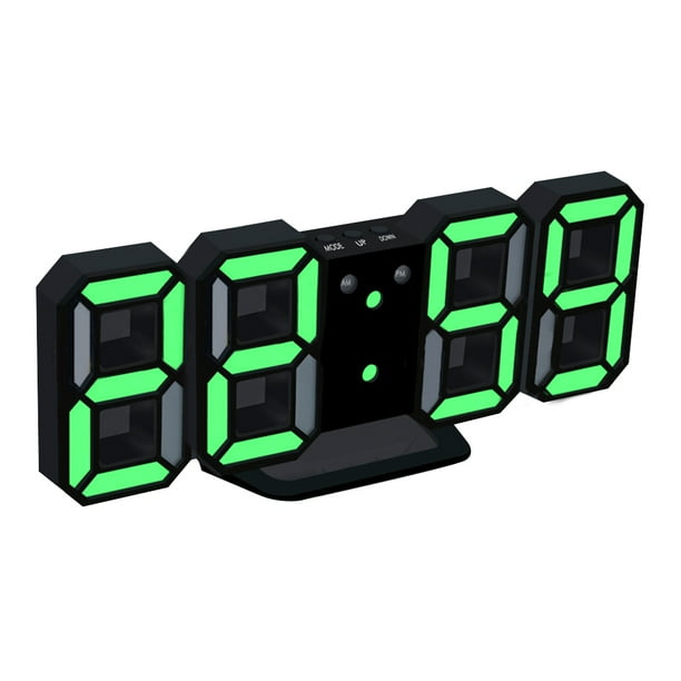 Toystoory Reloj de pared LED 3D, reloj de Digital de diseño moderno, alarma, luz nocturna, reloj de pared Saat para decoración de sala de Iluminación y accesorios verde