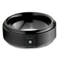 thumbnail image 2 of Tungsten Police Cop Authority Crest Badge Band Ring 8mm Men Women Comfort Fit Black Step Bevel Edge Brushed Polished, 2 of 4