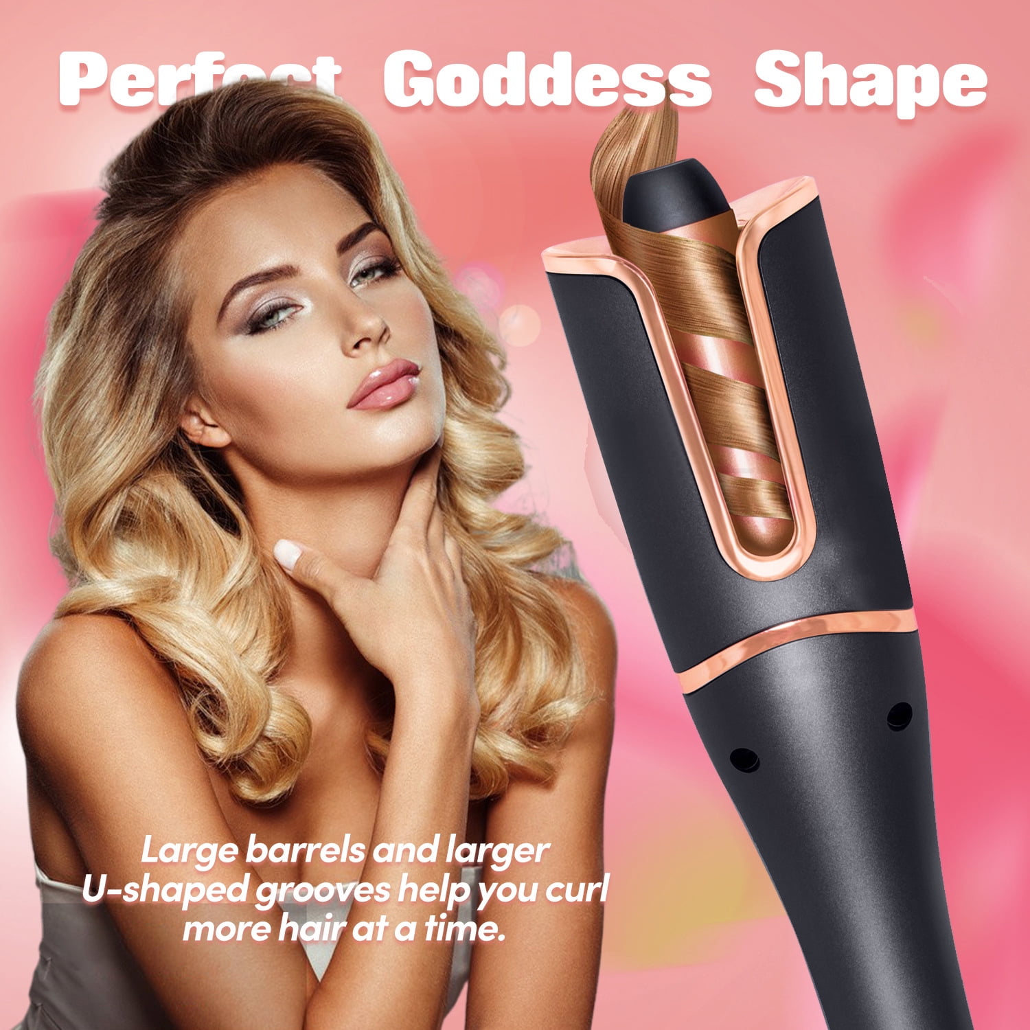 Automatic Hair Curler with U-Shaped Open Barrel for Tangle-Free Styling, Professional Ceramic Ionic Auto-Rotating Curling Iron Wand with 4 Temperature Settings & Anti-Scald Design