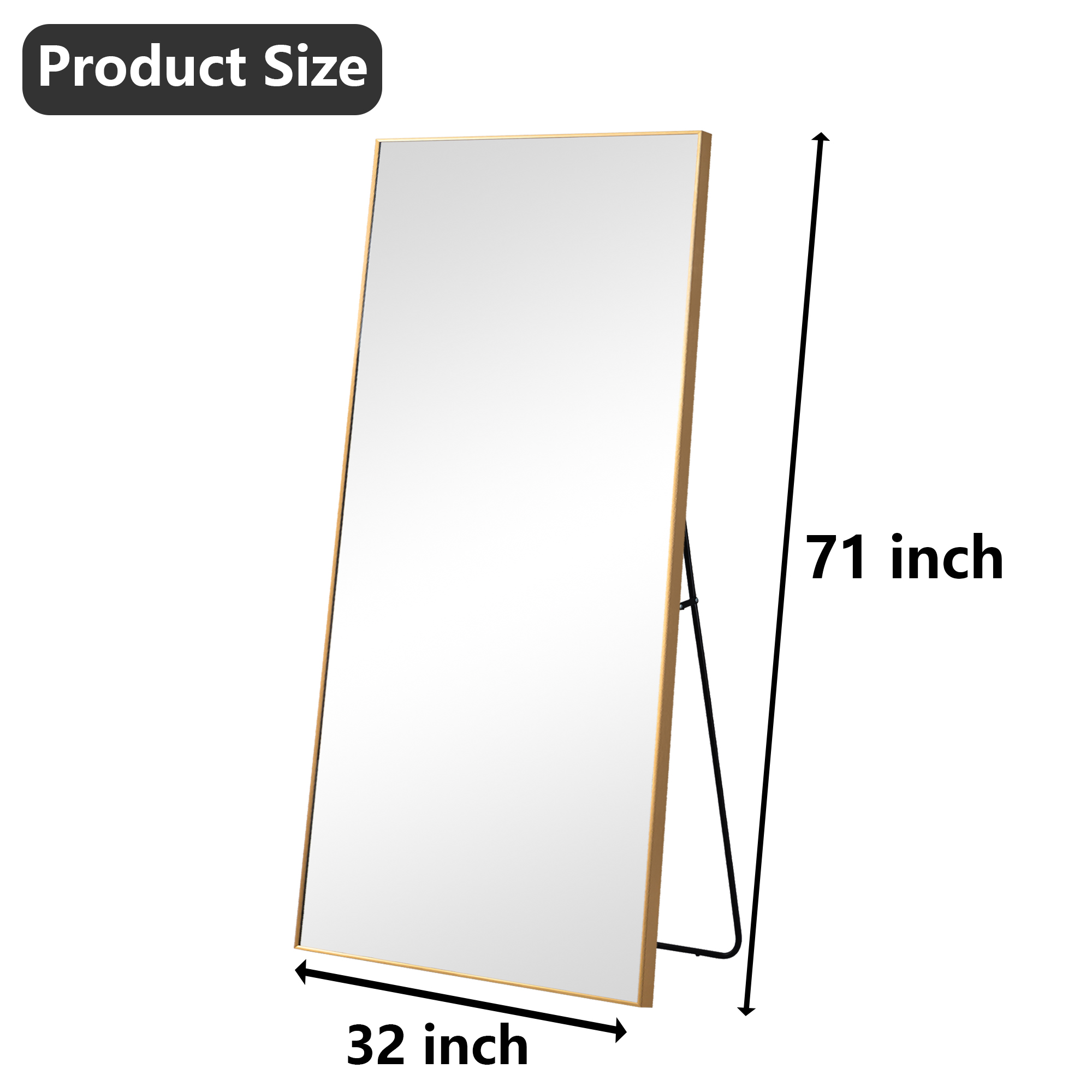 MAYEERTY Gold Right Angle Full Length Mirror, Wall Mount or Freestanding for Bedroom/Living Room, 71" × 32"