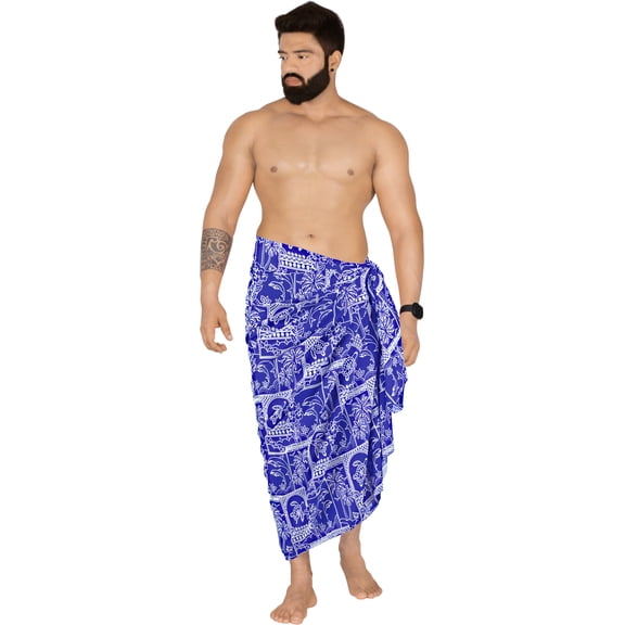 HAPPY BAY Men's Pareo Standard Surfing Sarong Full Beach Wrap One Size Lapis, Floral Summer Vacation Aloha