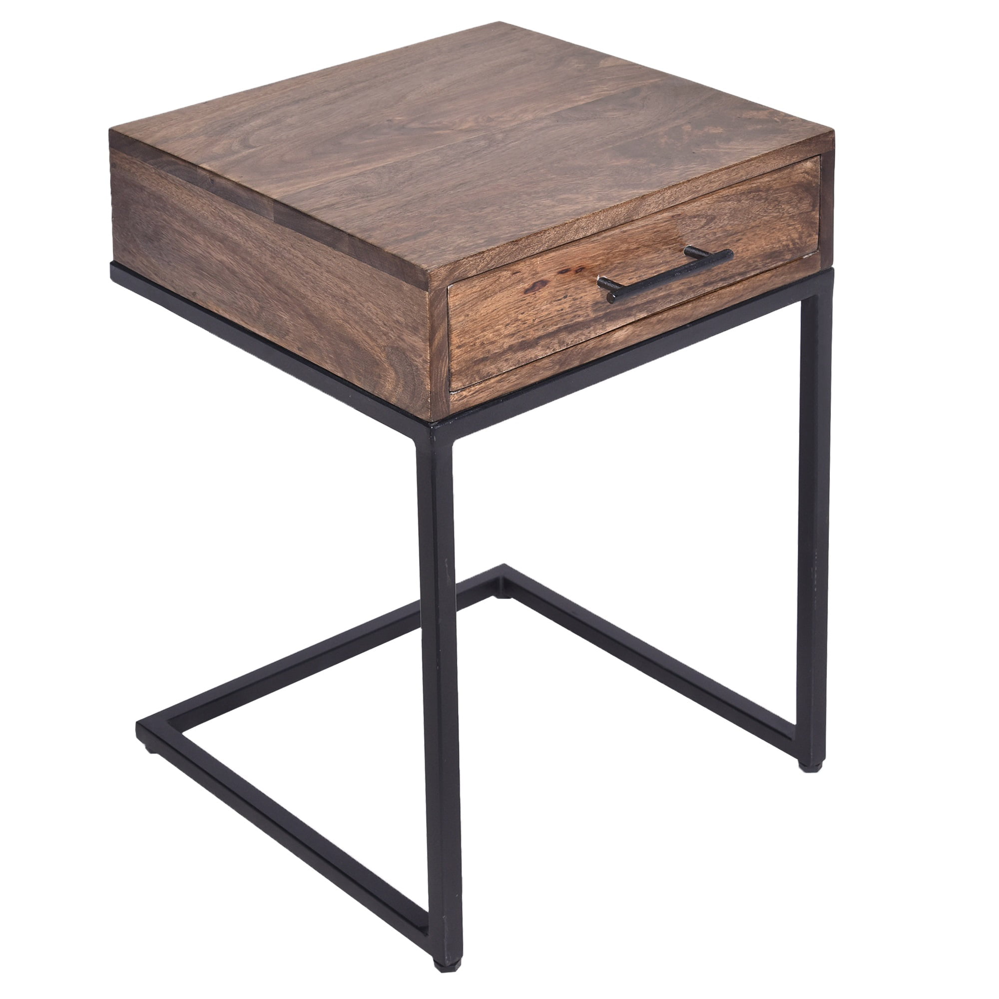 Brown Iron Framed Mango Wood Accent Table with Lower Shelf 
