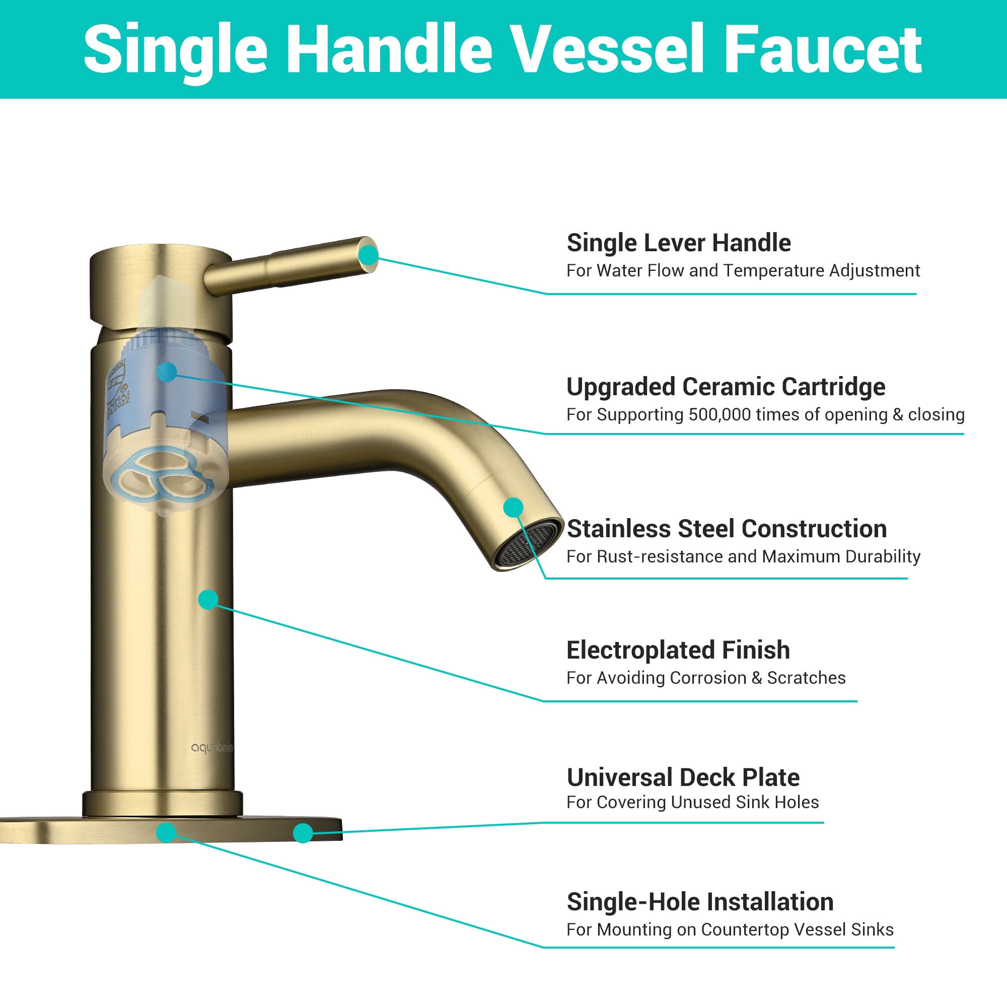 Aquaterior Single Handle Bathroom Vessel Faucet Mixer Tap with Pop-up Drain