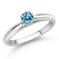 thumbnail image 2 of Gem Stone King 925 Silver and 10K Yellow Gold Ring Swiss Blue Topaz Solitaire Engagement Ring for Women (0.36 Cttw, Gemstone November Birthstone, Round 4MM, Size 7), 2 of 4