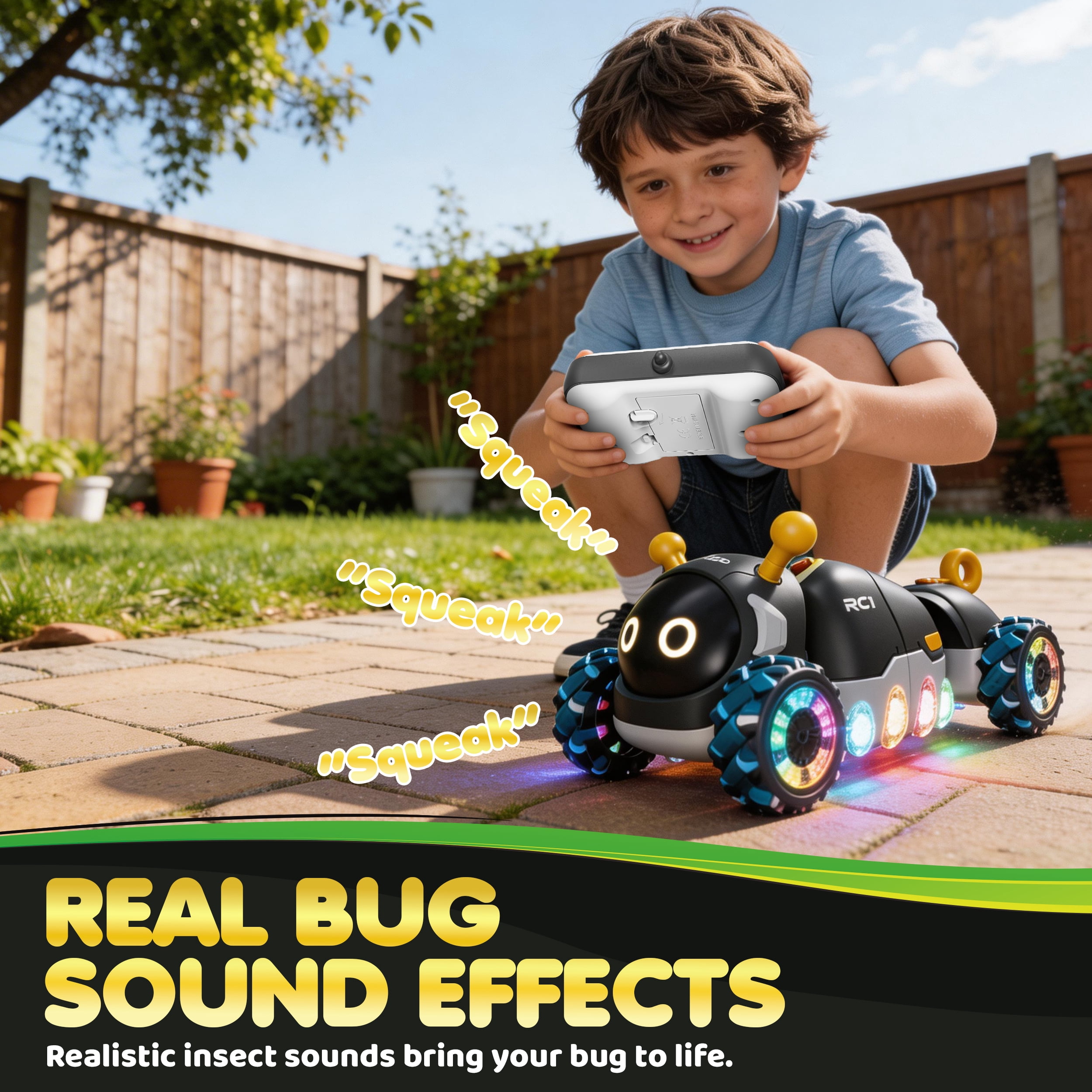 Contixo RC1 Mech Stunt RC Caterpillar Car – Kids Remote Control Car, Omni-Directional 360° Spins, Mist Spray, LED Lights, All-Terrain Stunt Vehicle, Torsion Body, 2.4GHz Remote – Black