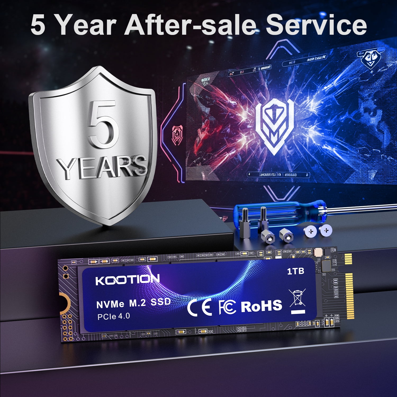 1000GB NVMe SSD PCIe 4.0 M.2 2280 Internal Gaming SSD Solid State Drive Up to 7200 MB/s Compatible with PS5 Console, Laptop