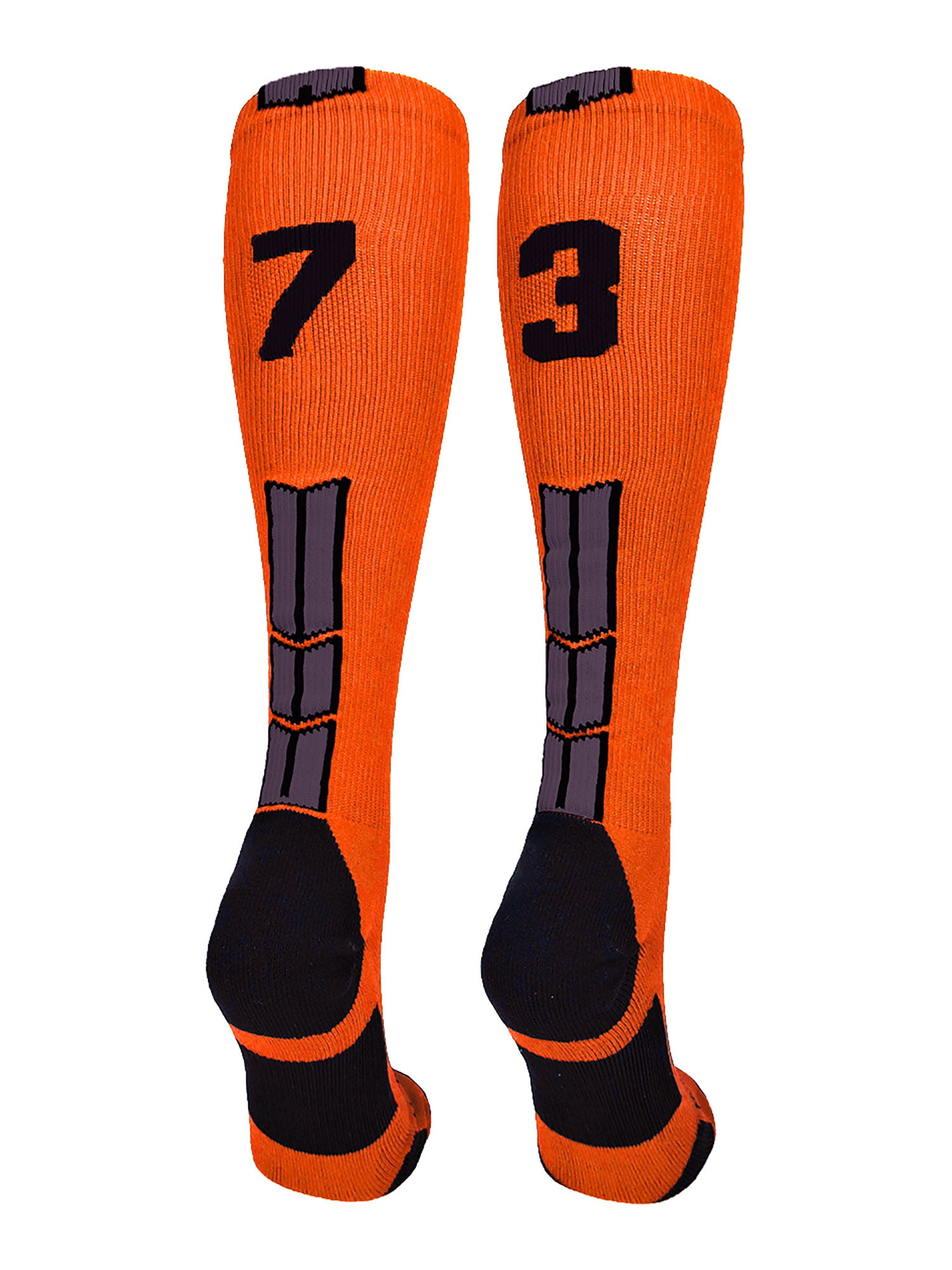 Orange/Black Player Id Over the Calf Number Socks (#73, Medium) - #73 ...