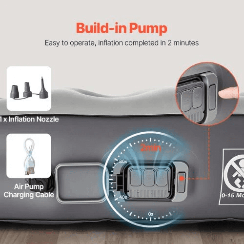 74x54.3x9.3 Inch Velour Inflatable Car Air Mattress with Built-in Pump Gray
