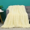 PiccoCasa Faux Fur Plush Throw Blanket Decorative Blanket, Pale Yellow 70"x78"
