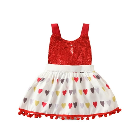 

Sunisery Newborn Infant Girl Valentine s Day Dress Sleeveless Sequins Bubble Skirt Summer Onesie Outfit