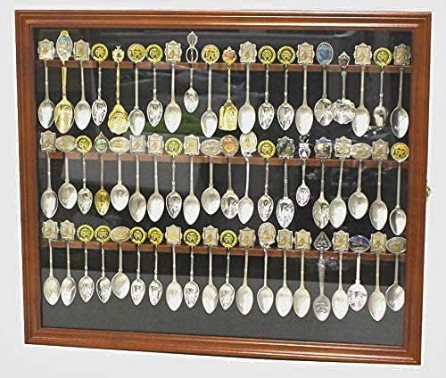 60-Spoon Display Case Cabinet Holder Rack Oak Finish 