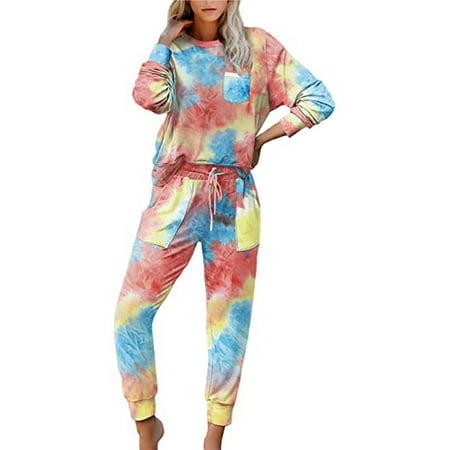 

2020 Autumn And Winter New Tie-Dyed Women s Amazon Foreign Trade Long-Sleeved Trousers Pajamas Suit Wish Aliexpress