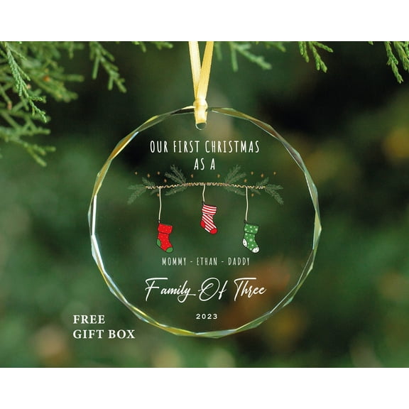 Family of 4 Christmas Ornament Personalized New Baby First Christmas Glass Keepsake, Parents & Kids Holiday Decoration