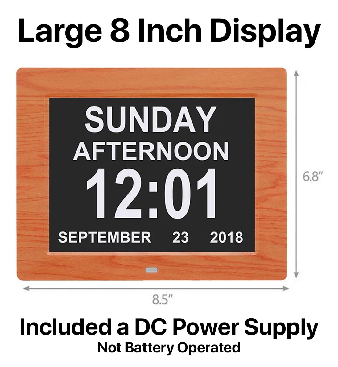 Pokanic Digital Calendar Date Multi Alarm Clock 8 inch Large Display Auto-Dimming Electic Desk Table Wall Mount Office, Home, Kitchen, Room, School, Bedroom, Living Room (Brown)