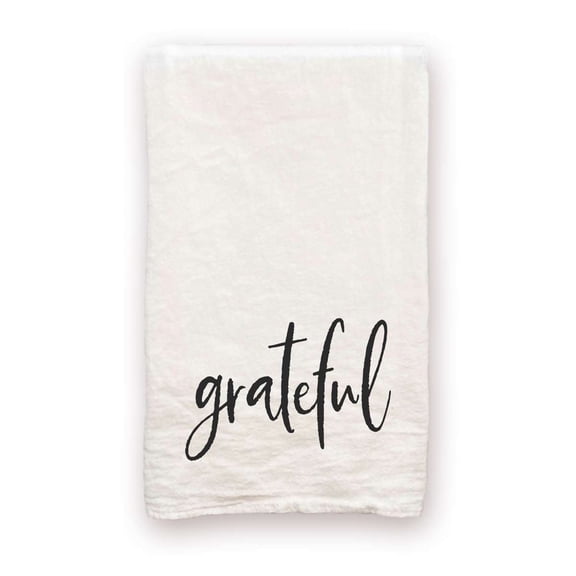 Grateful - 100% Cotton Decorative Tea Towel Flour Sack Gift for Kitchen