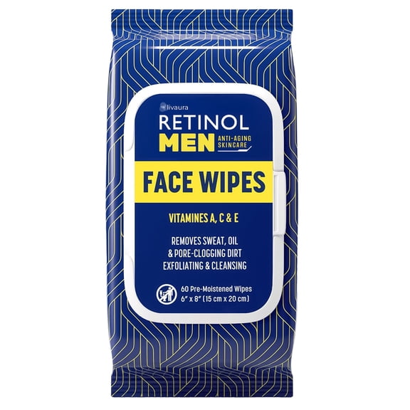Retinol Men Facial Wipes Anti-Aging Cleansing Towelettes - One Size