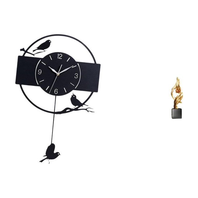 Reloj De Pared Minimalista Con Forma De Pájaro Y Estatua De Arte Abstracto. Combinación De Reloj Decorativo Colgante De Acrílico Y Figura De Resina Para La Decoración Del Estudio, La Sala