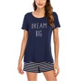 thumbnail image 3 of Ensemble de Pyjama Shorts pour Femmes Manches Courtes Imprimé Lettre Dessin Animé Vêtements de Nuit Pjs Ensemble 2 Pcs Hauts Col Rond & Shorts, 3 of 6