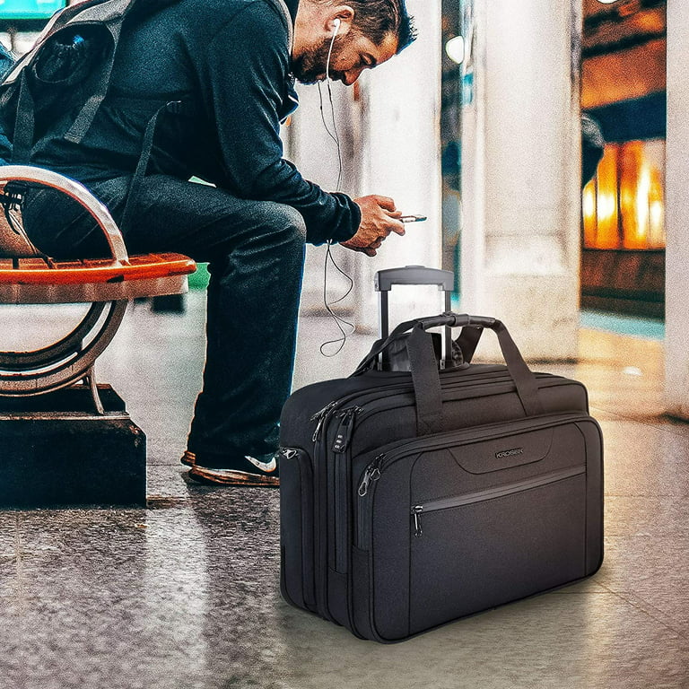 Kroser Rolling Laptop Bag Briefcase for 17.3 inch Laptop Overnight Roller Work Case-Black, Adult Unisex, Size: 18.1 x 14.2 x 8.7