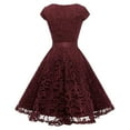 thumbnail image 1 of Gibobby Vestido sexy para fiesta Vestido de mujer con cuello de encaje vintage y cintura metida con encaje(Rojo,CH), 1 of 3