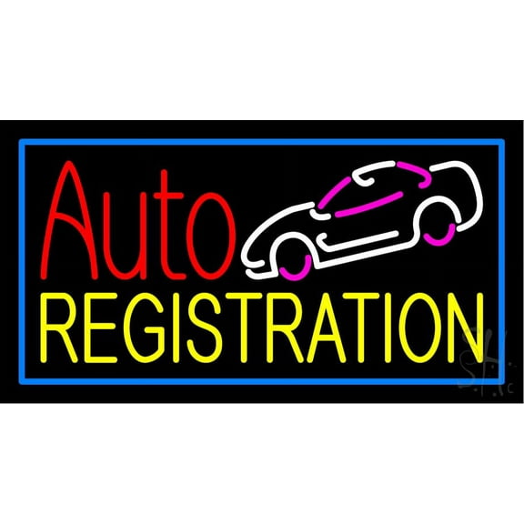 Auto Registration LED Neon Sign 20 x 37 - inches, Clear Edge Cut Acrylic Backing, with Dimmer - Bright and Premium built indoor LED Neon Sign for automotive store, and mall.