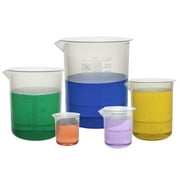5 Piece Beaker Set, Polypropylene - 50ml, 100ml, 250ml, 500ml & 1000ml - Raised Graduations - With Spout