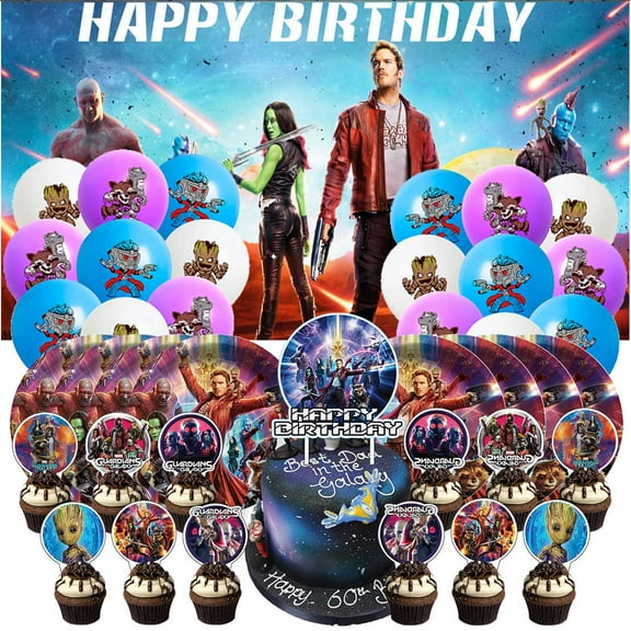 Guardians of the Galaxy Party Decorations Paper Plates Tableware Banner Backdrop Balloons Birthday Decor Cake Topper Fans