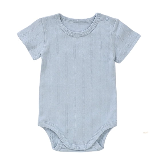 Weebloom Baby Boy Girl Pajamas Bodysuits Ribbed Short Sleeve Bodysuit Pjs Loungewear Sleepers Romper Onesie Light Blue 6-12 Months