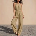 thumbnail image 5 of Lenpel Wide Leg Halter Jumpsuits for Women Casual Sleeveless High Waist Rompers with Pockets Beach Vacation Outfits, 5 of 7