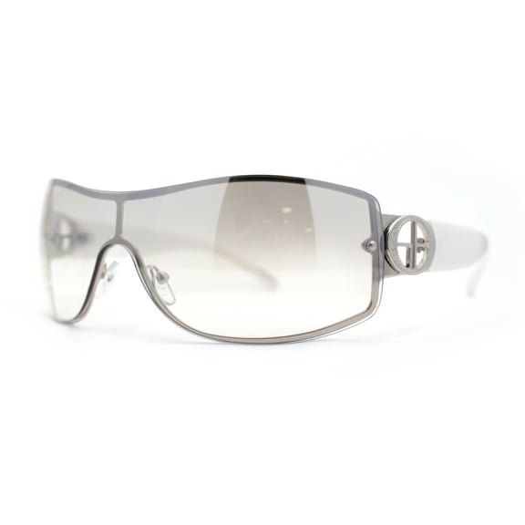 Womens Elegant Rimless Shield Wrap Luxury Designer Sunglasses Silver White - Clear Mirror