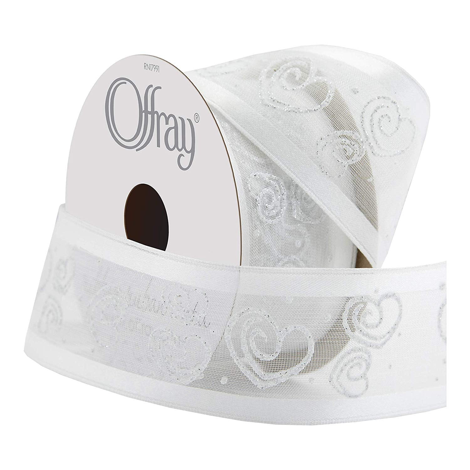 Offray Ribbon, White 1 1/2 inch Cutout Satin Ribbon for Sewing, Crafts, and  Wedding, 9 feet, 1 Each 