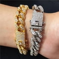 thumbnail image 3 of Qarigey plateada Diamantes de imitación brillantes Hip Hop Cadena de eslabones cubanos Hombres Mujeres Bling Bangle Crystal Accesorio Ropa, zapatos y accesorios Miscelánea Dorado, 3 of 6