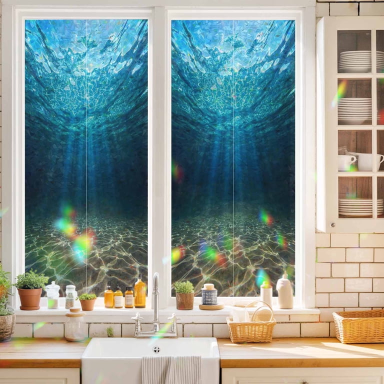 Blue Ocean Rainbow Window Privacy Film, Underwater World Clear Water ...