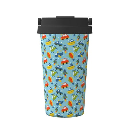 

Uemuo Artoon Transport Print Carry Insulated Coffee Mug Travel Mug with Hidden Handle Insulated Coffee Flask Leak-proof Travel Mug Insulated Mug for Office
