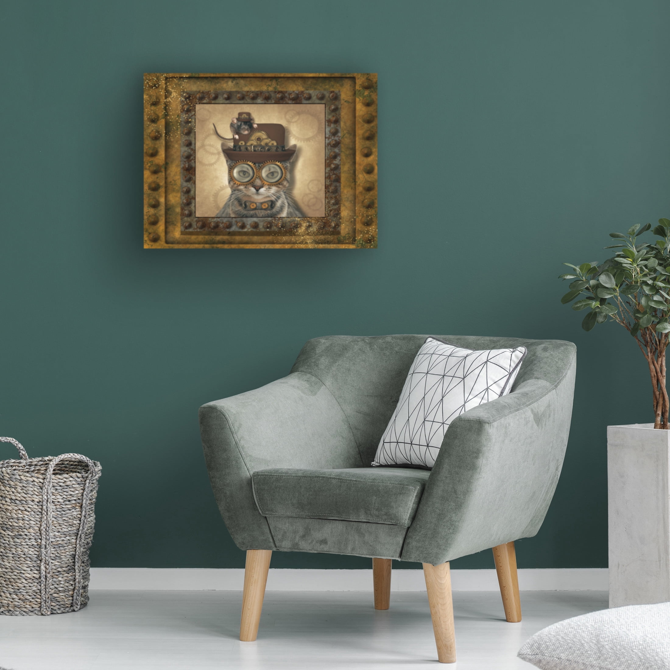 Canvas Wall Art - Tina Mitchell 'Steampunk Cat and Mouse' Wall Art for Living Room, Bedroom, or Office Décor by Trademark Fine Art - 19 x 19 Inches
