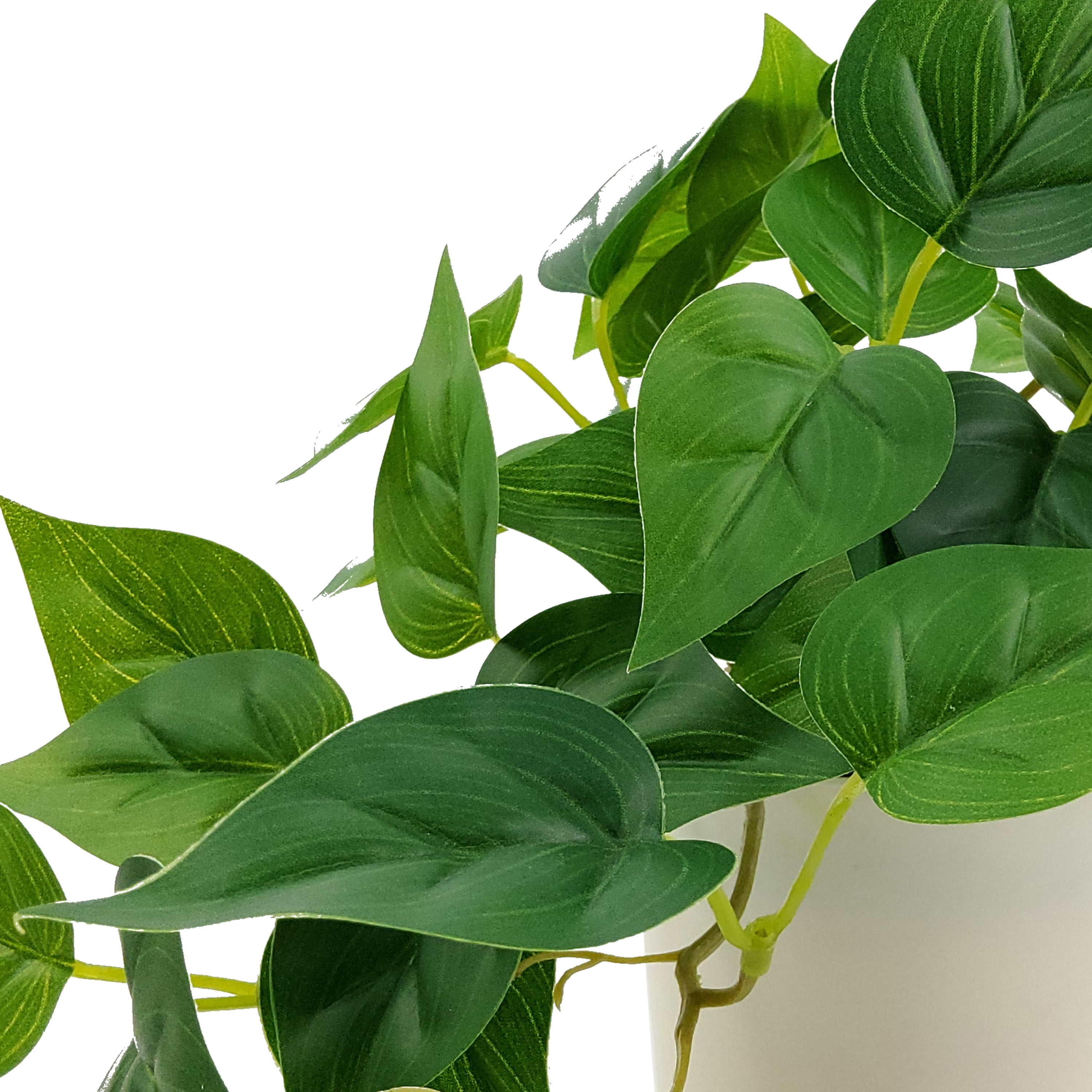 Mainstays Indoor 8''H Artificial Trailing Pothos Plant in White Plastic Pot, Green Color.